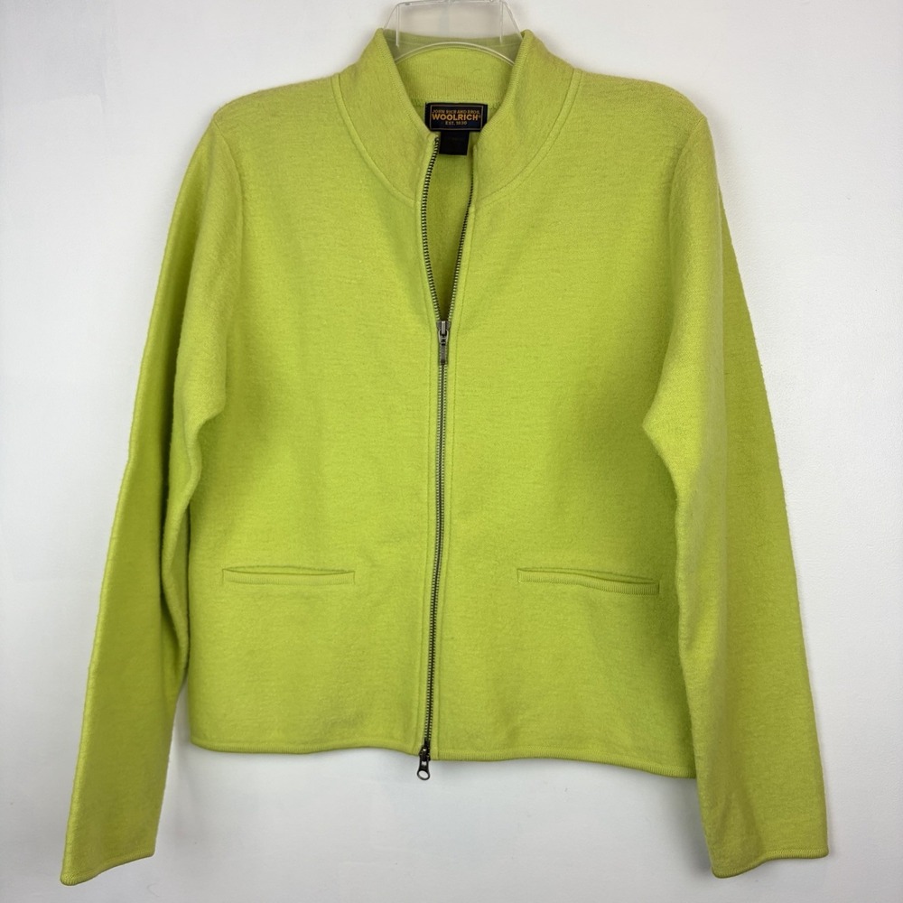 Woolrich Boiled Wool Cardigan Sweater Womens Medium Full Zip Green Jacket Layer